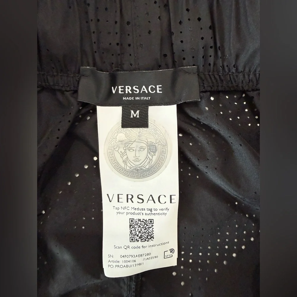 Versace Greca Women's Athletic Shorts in Black with Gold Accents - Picture 7 of 8